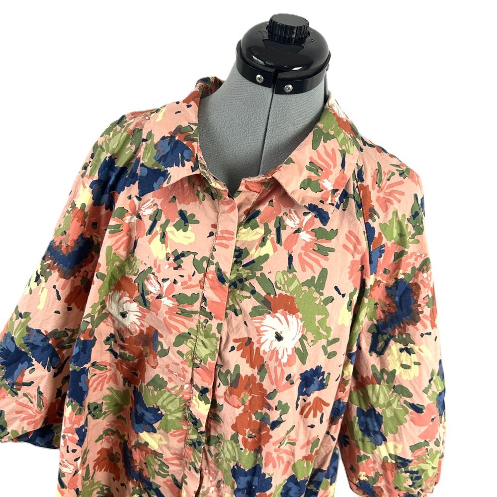 Eloquii Elements Floral Button Puff Sleeve Dress Plus 24 (no Sash) - Picture 2 of 6